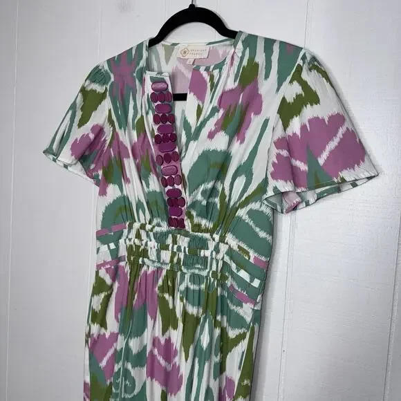 Sheridan French Women’s Eloise Maxi Dress Tulip Okay Print Teal Pink Size Small - Picture 5 of 10